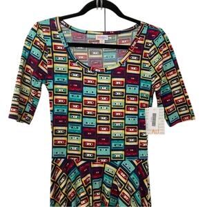 NWT Lularoe Nicole Dress XS 0 2 Retro Cassette Tape 80s 90s vibrant colorful NEW